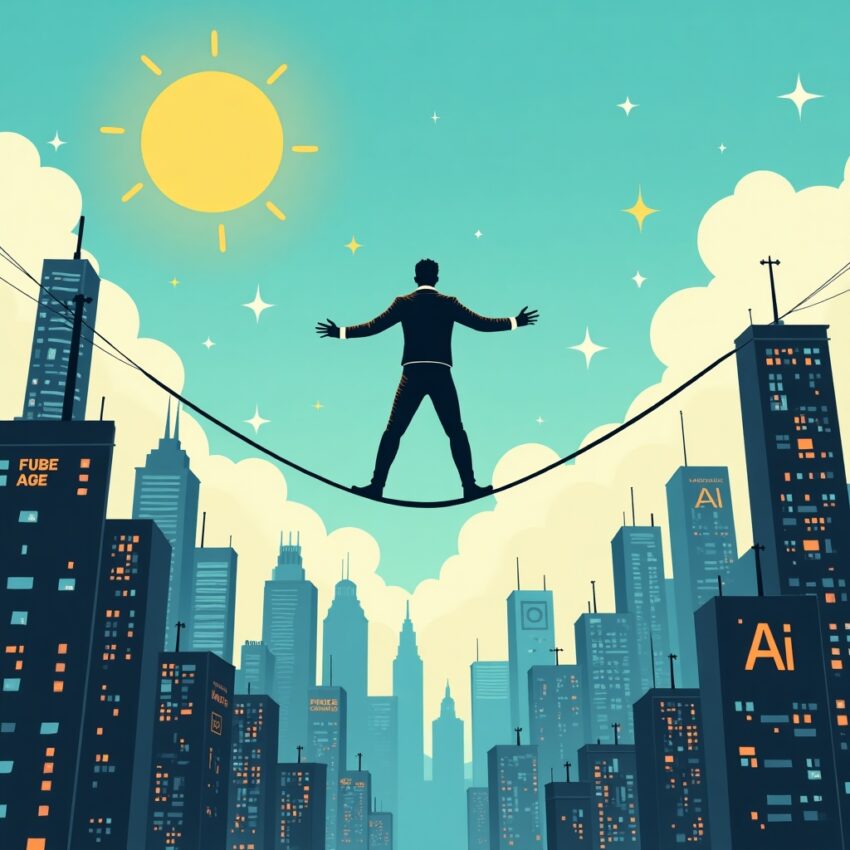 Flux Dev A conceptual illustration depicting a tightrope walke 0